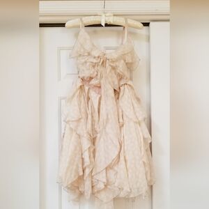 Vintage FR Sz36 Nina Ricci RTW Pastel Pink Polka Dot Silk Organza Ruffle Dress